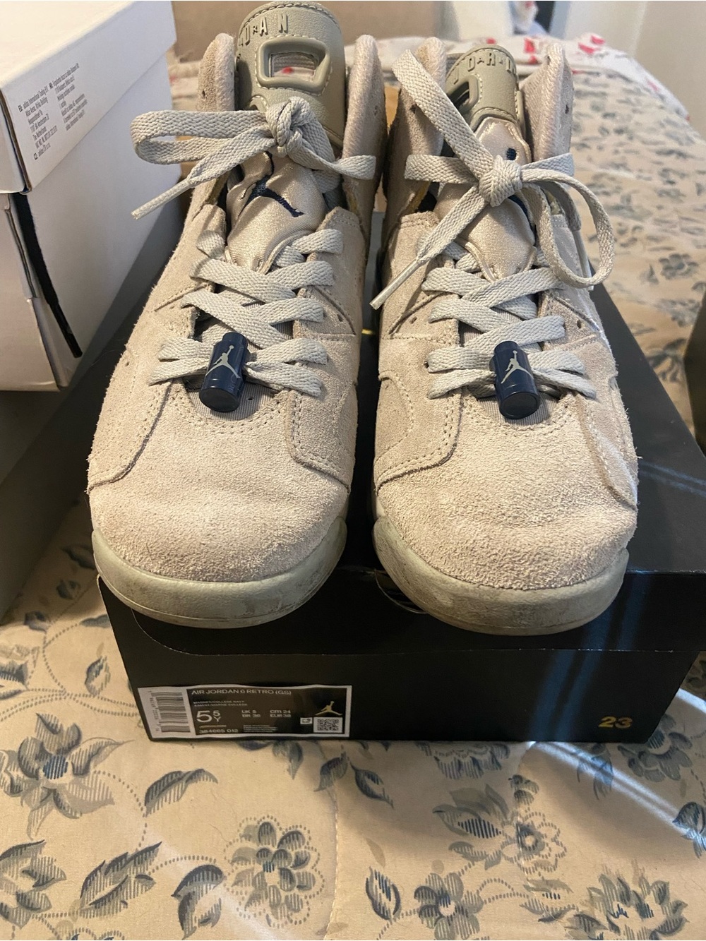Jordan Kids Suede Sneakers in Light Beige with Navy Accents